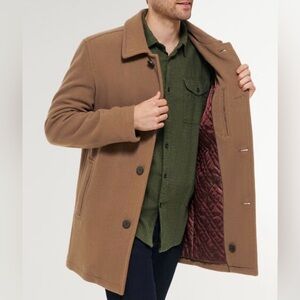 Cole Haan Men's Wool-Blend Car Coat Camel XL